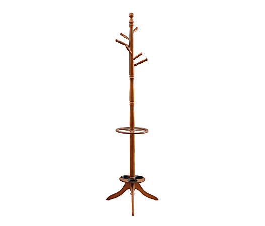 Monarch Specialties 6-Hook Coat Rack With Umbrella Holder, Oak
