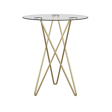 Eurostyle Zoey Round Side Table, 20-1/2”H x 19-4/5”W x 19-4/5”D, Matte Brushed Gold/Clear