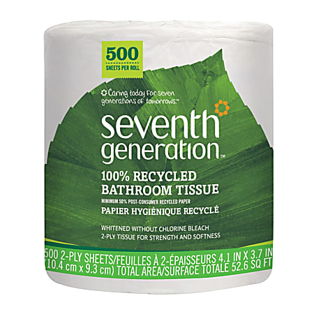 Seventh Generation® 100% Recycled Bathroom Tissue Rolls, 500 Sheets Per Roll, Case Of 60 Rolls