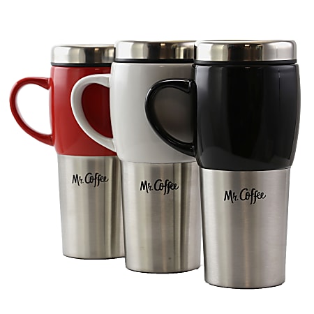 Mr. Coffee Traverse 3-Piece Travel Mug Set, 16 Oz, Red/Black/White