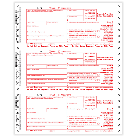ComplyRight® 1099-S Tax Forms, 4-Part, Copy A/State/B/C, 1-Wide,