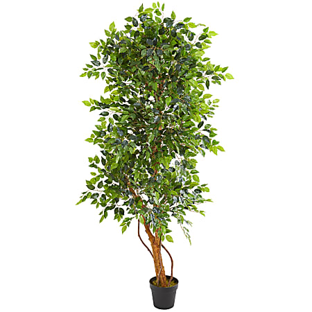 Nearly Natural 6'H Elegant Ficus Artificial Tree, 6'H x 18"W x 15"D, Black/Green
