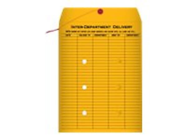 Quality Park® Interdepartment Envelopes, 10" x 13", 2-Sided Narrow Rule, Button & String Closure, Brown, Box Of 100