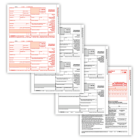 ComplyRight&reg; 1099-NEC Tax Forms Set, 4-Part, 2-Up, Copy A/B/State-File/State-File, 8-1/2" x 11", Pack Of 50