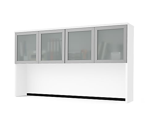 Bestar Pro-Concept Plus Hutch With Frosted Glass Doors, 40-7/16"H x 71-1/8"W x 12-7/16"D, White