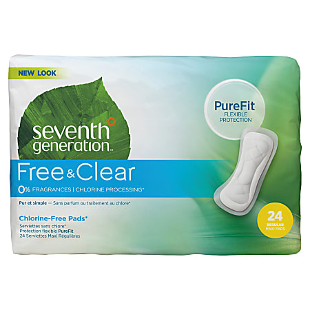 Seventh Generation™ Free & Clear Chlorine-Free Maxi Pads, Unscented, Regular, Pack Of 24 Pads