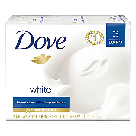 Dove White Beauty Solid Hand Soap, Light Scent, Carton Of 3 Bars