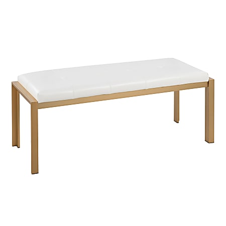 LumiSource Fuji Contemporary Faux Leather Bench, White/Gold