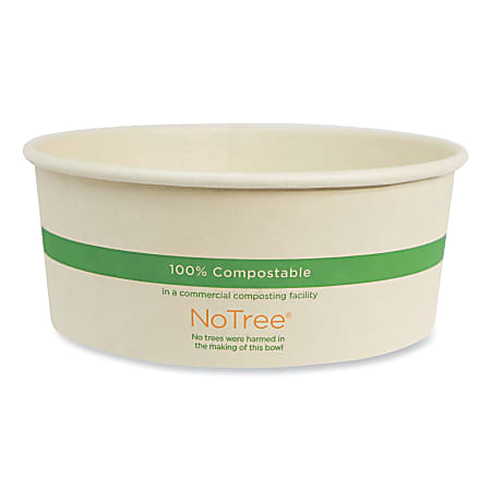 World Centric® No Tree™ Wide Paper Bowls, 24 oz, 5.9" Diameter x 2.4" h, Natural, Sugarcane, 300/Carton