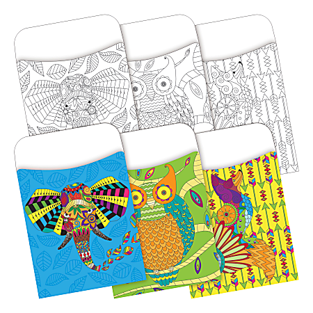 Barker Creek Peel & Stick 2-Design Pockets, 3-1/2" x 5-1/8", Bohemian Animals, Set Of 60