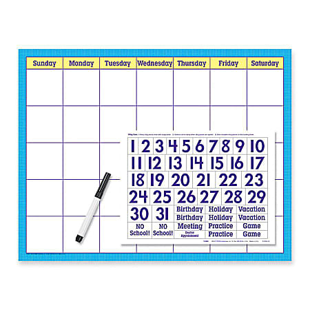 Trend® Wipe-Off® Reusable Calendar With Cling Numbers, 17" x 22"