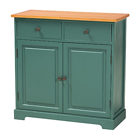 Baxton Studio Garner 28"W 2-Drawer Kitchen Cabinet, Turquoise/Oak Brown