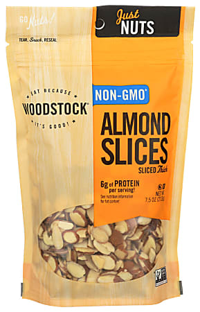 Woodstock Foods Non-GMO Almonds, Thick Sliced Unsalted, 7.5 Oz, Total Qty 8