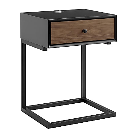 Eurostyle Daeg Rectangle Smart Side Table, 24-1/2”H x 18”W x 15”D, Black/Walnut