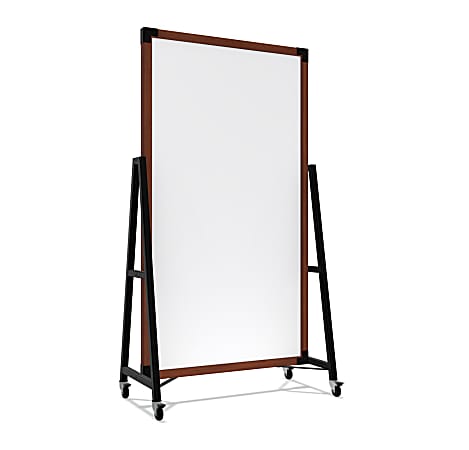 Ghent Prest Magnetic Dry-Erase Whiteboard, Porcelain, 40-1/2” x 73-3/4”, White, Carmel Oak Wood Frame