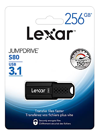 Lexar® JumpDrive® S80 USB 3.1 Flash Drive, 256GB, Black, LJDS80-256BNBNU