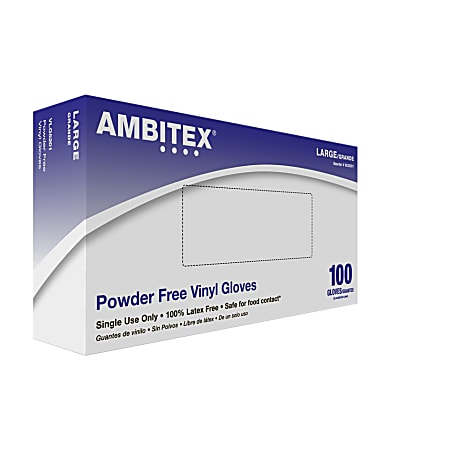 Ambitex® Vinyl Powder-Free Gloves, Large, Box Of 100
