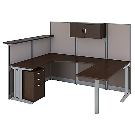 Bush Business Furniture Office in an Hour U Shaped Reception Desk with Storage, Mocha Cherry, Premium Installation