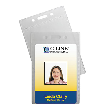C-Line® Poly ID Badge Holders, Vertical, 2 1/2" x 3 1/2", Clear, 12 Badges Per Pack, Set Of 5 Packs