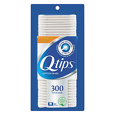 Q-tips Cotton Swabs With Antimicrobial Protection, 1", White, Box Of 300 Swabs, Pack Of 12 Boxes