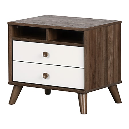 South Shore Yodi 2-Drawer Nightstand, 20-1/4"H x 22-1/4"W x 16-3/4"D, Natural Walnut/Pure White