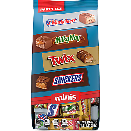 Mars Snickers, Twix, Milky Way & 3 Musketeers Minis Milk Chocolate Bars Variety Pack, 19.49 Oz Bulk Bag