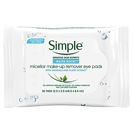 Simple Eye Make-Up Remover Pads, 30 Pads Per Pouch, Carton Of 6 Pouches