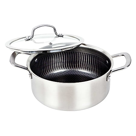 Brentwood 3-Ply Hybrid Non-Stick Stainless Steel Dutch Oven with Tempered Glass Lid, 4-Qt., Silver
