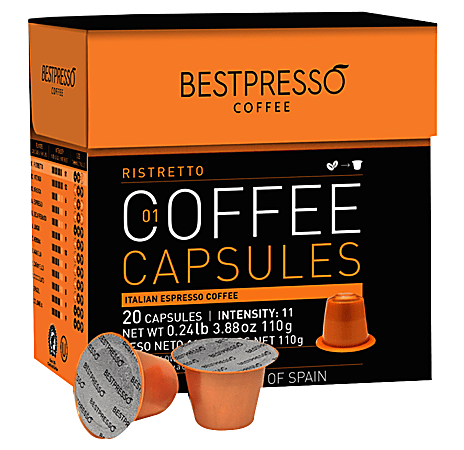 Bestpresso Single-Serve Coffee Freshpacks, Ristretto, Variety Pack, Carton Of 120, 6 x 20 Per Box