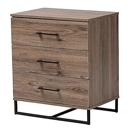 Baxton Studio Daxton Wood Storage Chest 3 Drawer 27 H x 23 58 W x 15 34 D  Rustic OakBlack - Office Depot