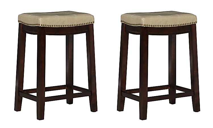 Linon Walker Counter Stools, Beige/Dark Brown, Set Of 2 Stools