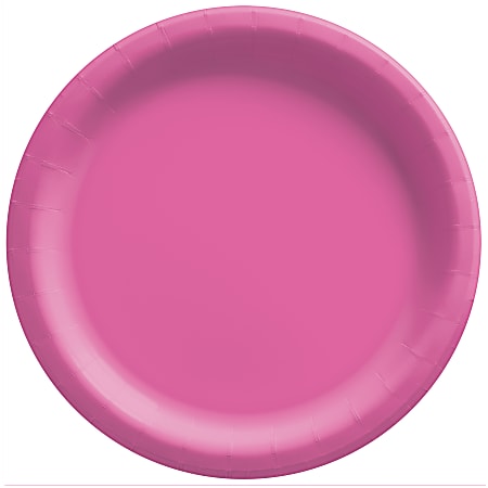 Amscan Round Paper Plates, Bright Pink, 6-3/4”, 50 Plates Per Pack, Case Of 4 Packs