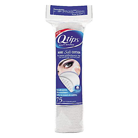 Q-Tips Beauty Rounds, 2-1/4", White, Pack Of 75 Rounds