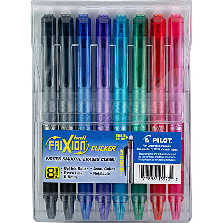 FriXion® Clicker Erasable Gel Pens, Pack Of 8, Extra Fine Point, 0.5 mm, Assorted Colors