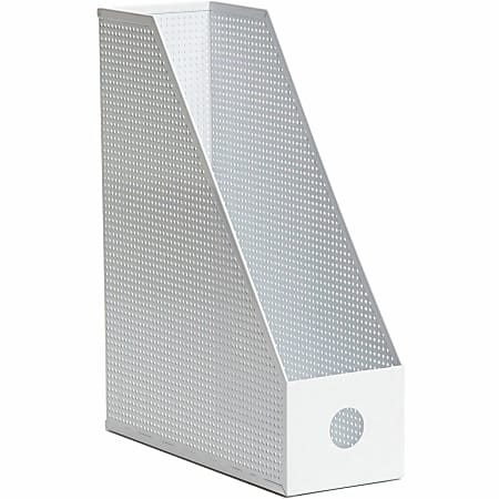U Brands Modern Perforated Metal Magazine Holder - White - Metal - 1 Each