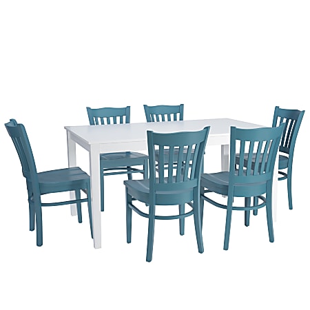 Linon Cecile 7-Piece Dining Set, 30"H x 60"W x 36"D, White/Teal