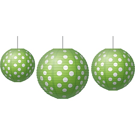 Teachers Created Resources Paper Lanterns, Polka Dots, Lime Green/White, Pack Of 3