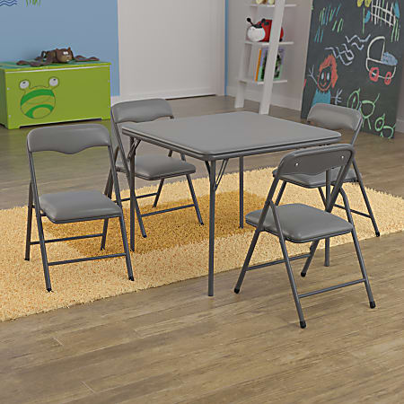 Flash Furniture Kids Colorful Folding Table And 4 Chairs, Gray
