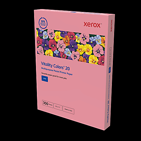 Xerox® Vitality Colors®20 Multipurpose Pastel Printer Paper, 1 Ream, 300 Sheets Per Ream, Pink, Letter Size, 20 lb., 30% Recycled