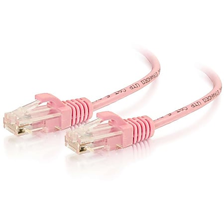 C2G 1ft Cat6 Snagless Unshielded (UTP) Slim Ethernet Patch Cable - Pink - 1 ft Category 6 Network Cable for Network Device - First End: 1 x RJ-45 Network - Male - Second End: 1 x RJ-45 Network - Male - Patch Cable - 28 AWG - Pink