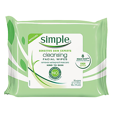 Simple Cleansing Facial Wipes, 7-1/2" x 7", Pack Of 25 Wipes