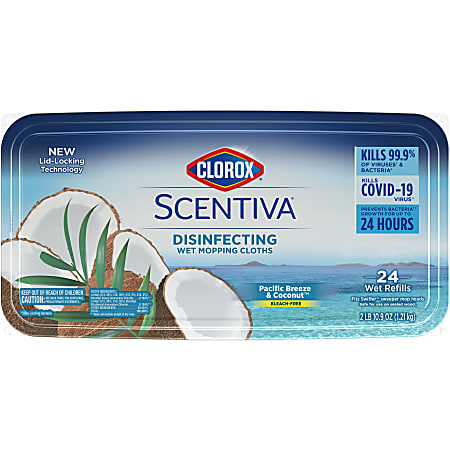 Clorox Scentiva Wet Mopping Cloths, Pacific Breeze, White, Pack Of 24 Cloths