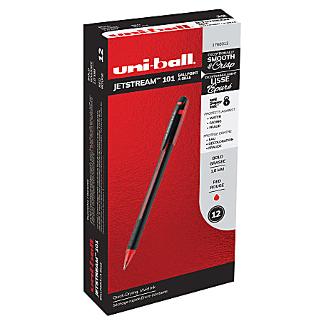 uni-ball® Jetstream™ 101 Rollerball Pens, Medium Point, 1.0mm, Assorted Barrels, Red Ink, Pack Of 12