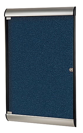 Ghent Silhouette 1-Door Enclosed Bulletin Board, Vinyl, 42-1/8" x 27-3/4", Navy, Satin Black Aluminum Frame 
