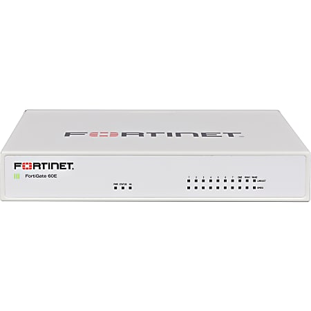 Fortinet FortiGate 60E Network Security/Firewall Appliance - 10 Port - 1000Base-T - Gigabit Ethernet - AES (256-bit), SHA-1 - 10 x RJ-45 - Desktop