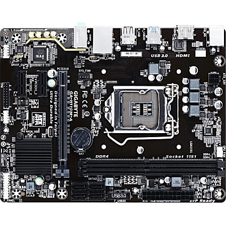 Gigabyte Ultra Durable GA-H110M-A Desktop Motherboard - Intel Chipset - Socket H4 LGA-1151 - 32 GB DDR4 SDRAM Maximum RAM - DIMM, UDIMM - 2 x Memory Slots - Gigabit Ethernet - 2 x USB 3.0 Port - HDMI - 4 x SATA Interfaces