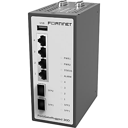 Fortinet FortiGate Rugged 30D Network Security/Firewall Appliance - 4 Port - 1000Base-T, 1000Base-X - Gigabit Ethernet - AES (256-bit), SHA-1 - 4 x RJ-45 - 2 Total Expansion Slots - Desktop