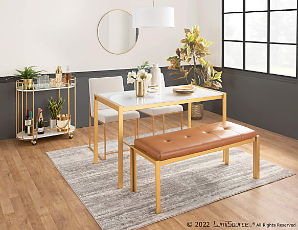 LumiSource Fuji Contemporary Faux Leather Bench CamelGold - ODP