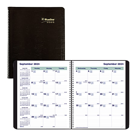 2025 Blueline Plan & Link™ 16-Month Monthly Planner, 9-1/4" x 7-1/4", 50% Recycled, Black, September To December