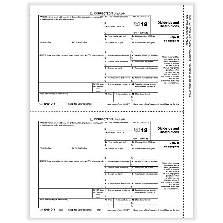 ComplyRight 1099-DIV Tax Forms, Recipient Copy B, 1-Part, 8-1/2" x 11", Pack Of 50 Forms